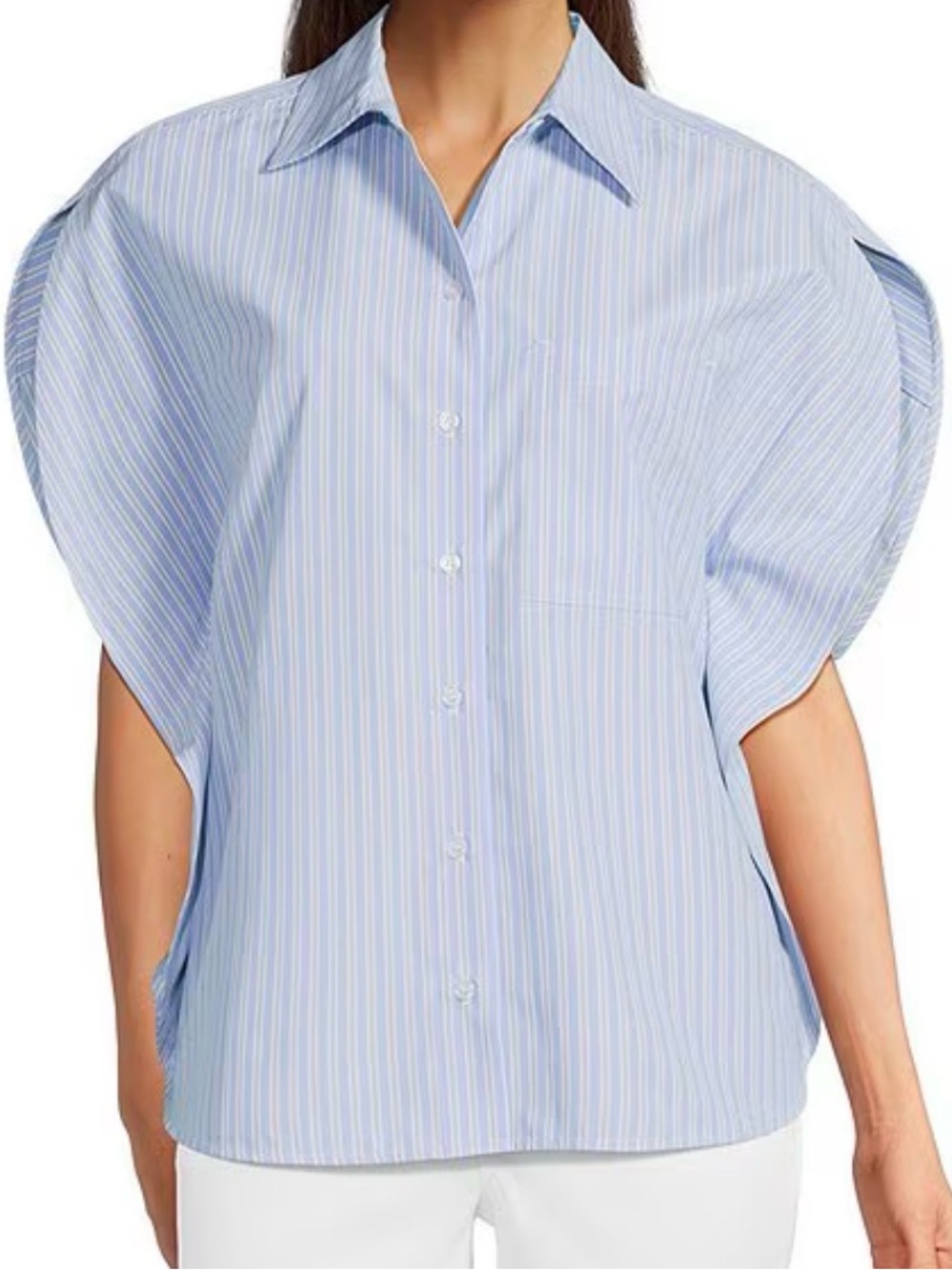 Gibson Latimer Light Blue Multi-Stripe Button-Down Top